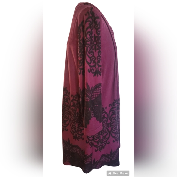 Plum Lace-Print Empire-Waist Tunic sz XL - Picture 3 of 8